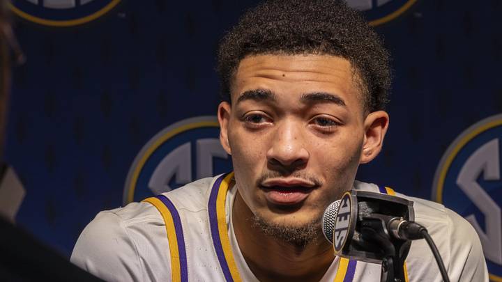 Oct 15, 2025; Birmingham, AL, USA; LSU Tigers forward Jalen Reed talks with the media during SEC Media Days at Grand Bohemian Hotel. Mandatory Credit: Vasha Hunt-Imagn Images