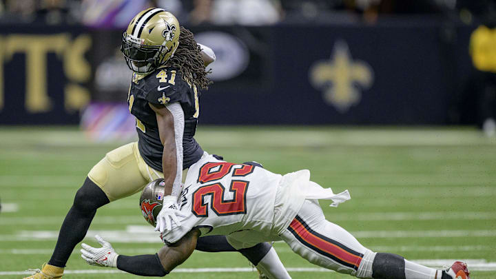 Oct 1, 2023; New Orleans, Louisiana, USA;  New Orleans Saints running back Alvin Kamara (41) runs