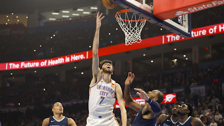 Dec 18, 2023; Oklahoma City, Oklahoma, USA; Oklahoma City Thunder forward Chet Holmgren (7) shoots