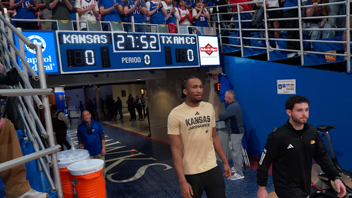 Kansas Jayhawks guard Darryn Peterson (22) walks out of the tunnel before the game against Texas A&M-Corpus Christi Islanders inside Allen Fieldhouse on Nov. 11, 2025. Kansas Jayhawks guard Darryn Peterson (22) walks out of the tunnel before the game against Texas A&M-Corpus Christi Islanders inside Allen Fieldhouse on Nov. 11, 2025.