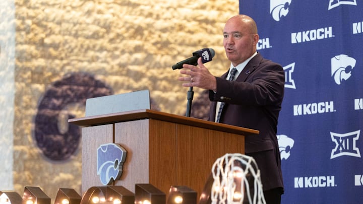 Casey Alexander is welcomed as the new head coach of the Kansas State men’s basketball team during a press conference at Bramlage Coliseum on Monday, March 16, 2026.