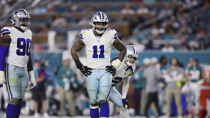 Dec 24, 2023; Miami Gardens, Florida, USA; Dallas Cowboys linebacker Micah Parsons (11) looks on