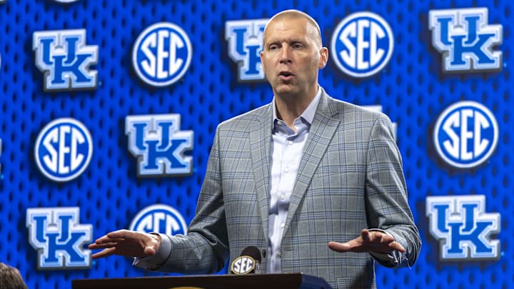 Oct 14, 2025; Birmingham, AL, USA; Kentucky Wildcats head coach Mark Pope talks with the media during SEC Media Days at Grand Bohemian Hotel. Mandatory Credit: Vasha Hunt-Imagn Images Oct 14, 2025; Birmingham, AL, USA; Kentucky Wildcats head coach Mark Pope talks with the media during SEC Media Days at Grand Bohemian Hotel. Mandatory Credit: Vasha Hunt-Imagn Images