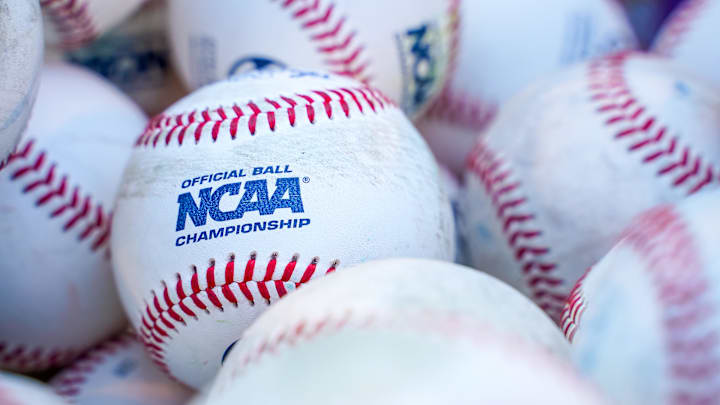 Jun 26, 2023; Omaha, NE, USA; Baseballs are pictured during warmups before game 3 of the championship series between the Florida Gators and the LSU Tigers at Charles Schwab Field Omaha. Mandatory Credit: Dylan Widger-USA TODAY Sports