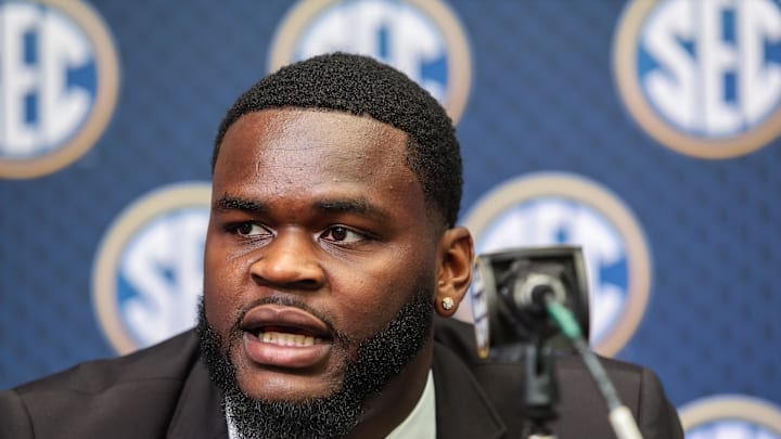 Jul 16, 2025; Atlanta, GA, USA; Florida State Gators defensive lineman Caleb Banks answers questions from the media during the SEC Media Days at Omni Atlanta Hotel. Mandatory Credit: Jordan Godfree-Imagn Images
