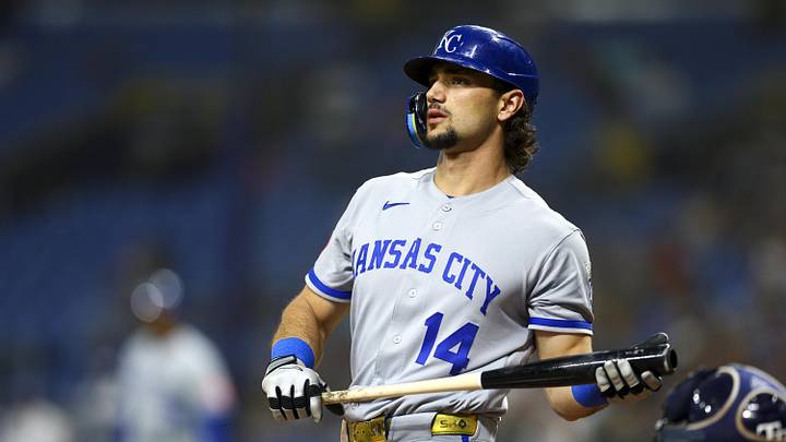Jun 22, 2026; St. Petersburg, Florida, USA; Kansas City Royals first baseman Jac Caglianone (14) looks on against the Tampa Bay Rays in the eighth inning at Tropicana Field. Mandatory Credit: Nathan Ray Seebeck-Imagn Images Jun 22, 2026; St. Petersburg, Florida, USA; Kansas City Royals first baseman Jac Caglianone (14) looks on against the Tampa Bay Rays in the eighth inning at Tropicana Field. Mandatory Credit: Nathan Ray Seebeck-Imagn Images