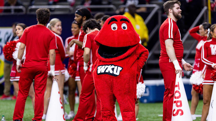 Dec 21, 2022; New Orleans, Louisiana, USA;  Western Kentucky Hilltoppers mascot Big Red dances