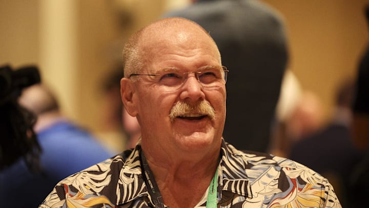 Mar 25, 2024; Orlando, FL, USA;  Kansas City Chiefs head coach Andy Reid talks to media during the