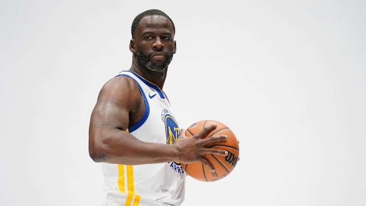 Sep 30, 2024; San Francisco, CA, USA; Golden State Warriors forward Draymond Green (23) poses for a photo during Media Day at the Chase Center. Mandatory Credit: Cary Edmondson-Imagn Images