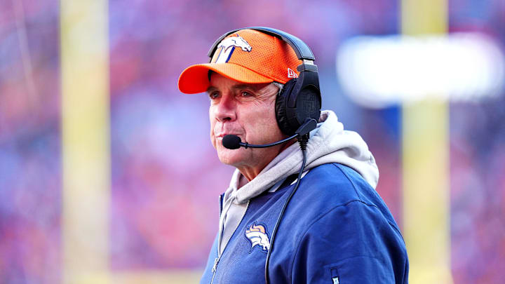 Dec 15, 2024; Denver, Colorado, USA; Denver Broncos head coach Sean Payton during the first quarter against the Indianapolis Colts at Empower Field at Mile High. Mandatory Credit: Ron Chenoy-Imagn Images