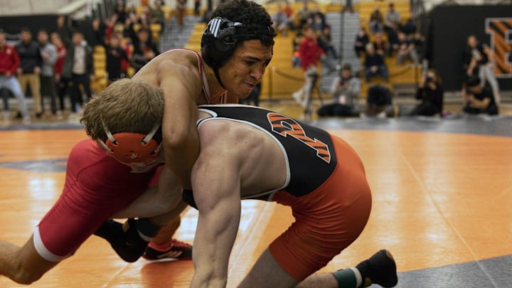 141: Danny Coles (P) d. Sammy Alvarez 4-3. Rutgers University Wrestling vs Princeton in Princeton, NJ on December 11, 2022.

141e