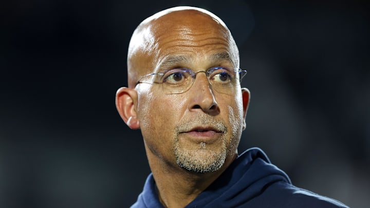 Oct 11, 2025; University Park, Pennsylvania, USA; Penn State Nittany Lions head coach James Franklin stands on the field following the game against the Northwestern Wildcats at Beaver Stadium. Mandatory Credit: Matthew O'Haren-Imagn Images
