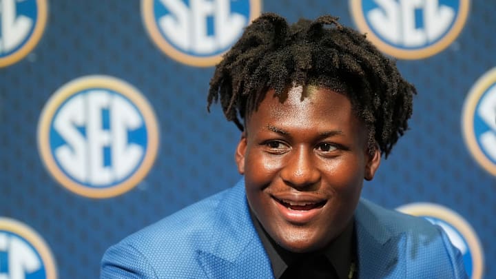 July 15, 2025; Atlanta, GA, USA; Texas player Anthony Hill Jr. smiles as he answers questions during SEC Media Days at the College Football Hall of Fame in Atlanta.
