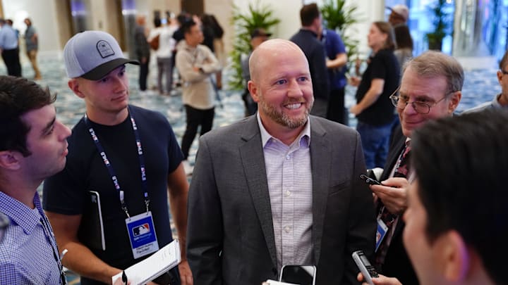 Nov 8, 2022; Las Vegas, NV, USA; Houston Astros general manager James Click answers questions to the media during the MLB GM Meetings at The Conrad Las Vegas. Mandatory Credit: Lucas Peltier-Imagn Images Nov 8, 2022; Las Vegas, NV, USA; Houston Astros general manager James Click answers questions to the media during the MLB GM Meetings at The Conrad Las Vegas. Mandatory Credit: Lucas Peltier-Imagn Images