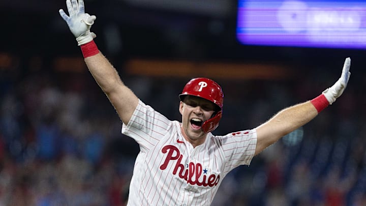 Jun 13, 2022; Philadelphia, Pennsylvania, USA; Philadelphia Phillies first baseman Rhys Hoskins (17)