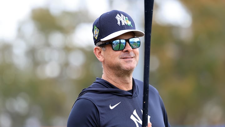 Feb 12, 2026; Tampa, FL, USA; New York Yankees manager Aaron Boone (17) works out during spring training workouts at George M. Steinbrenner Field. Mandatory Credit: Kim Klement Neitzel-Imagn Images Feb 12, 2026; Tampa, FL, USA; New York Yankees manager Aaron Boone (17) works out during spring training workouts at George M. Steinbrenner Field. Mandatory Credit: Kim Klement Neitzel-Imagn Images