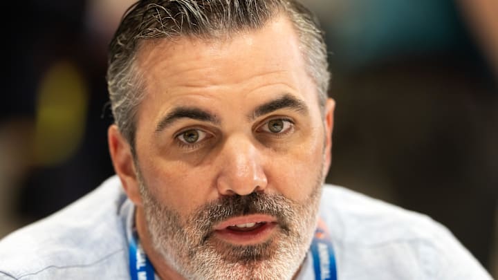 Mar 30, 2026; Phoenix, AZ, USA; Atlanta Falcons head coach Kevin Stefanski during the 2026 NFL Annual League Meeting at the Arizona Biltmore. Mandatory Credit: Mark J. Rebilas-Imagn Images