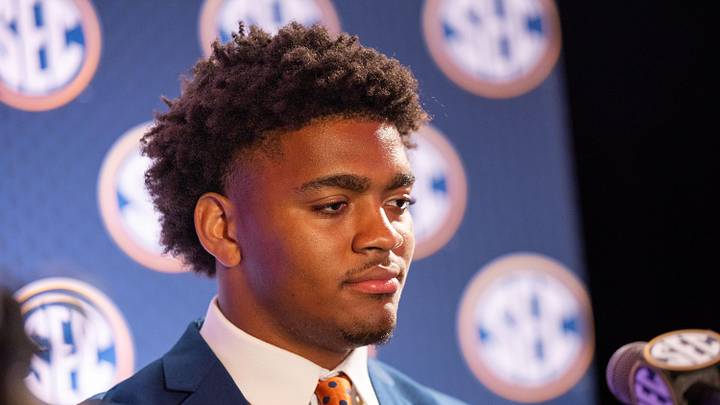 Auburn defensive end Keldric Faulk speaking to the media.