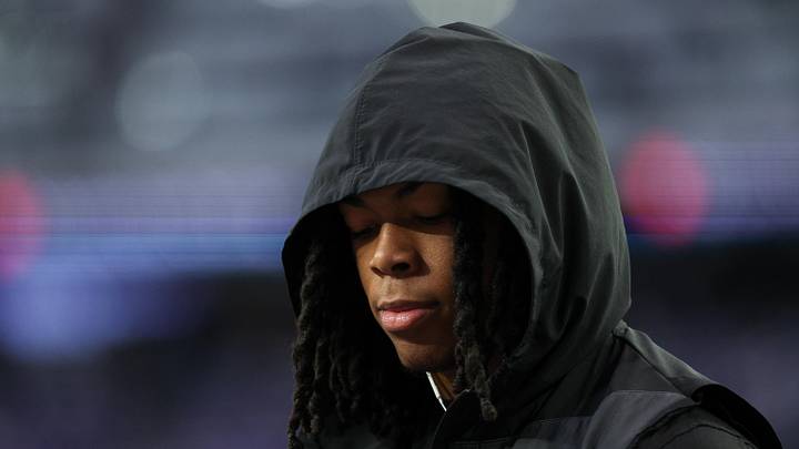 Dec 25, 2025; Minneapolis, Minnesota, USA; Detroit Lions running back Jahmyr Gibbs (0) looks on during warmups before the game against the Minnesota Vikings at U.S. Bank Stadium. Mandatory Credit: Matt Krohn-Imagn Images