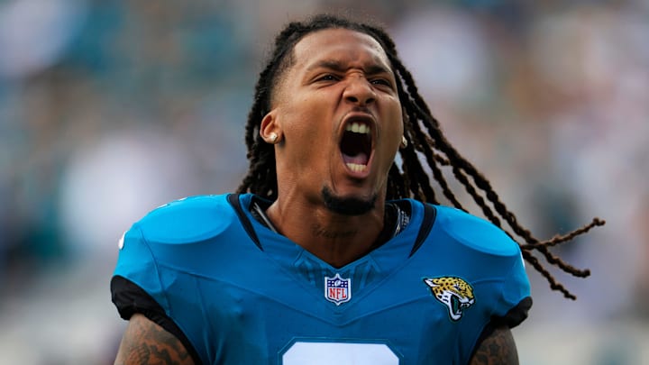 Jacksonville Jaguars safety Rayshawn Jenkins (2) yells to get the crowd fired up form the north end. Jacksonville Jaguars safety Rayshawn Jenkins (2) yells to get the crowd fired up form the north end.