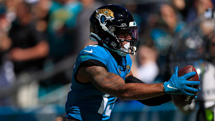 Jacksonville Jaguars wide receiver Christian Kirk (13) scores a touchdown during the second quarter