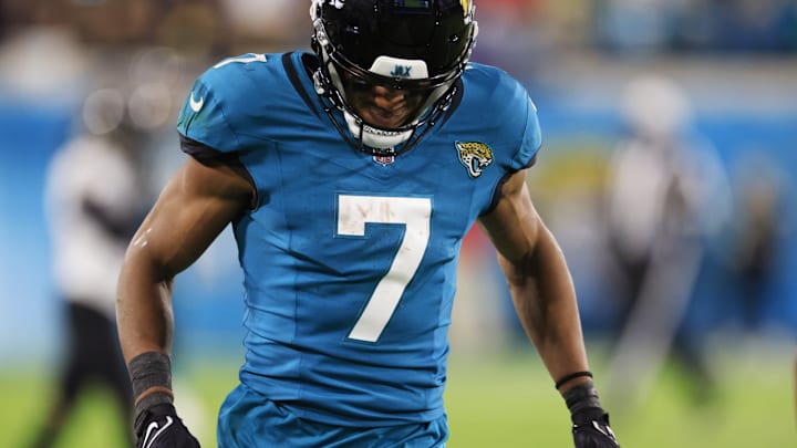 Jacksonville Jaguars wide receiver Zay Jones (7) comes up limping during the fourth quarter of a