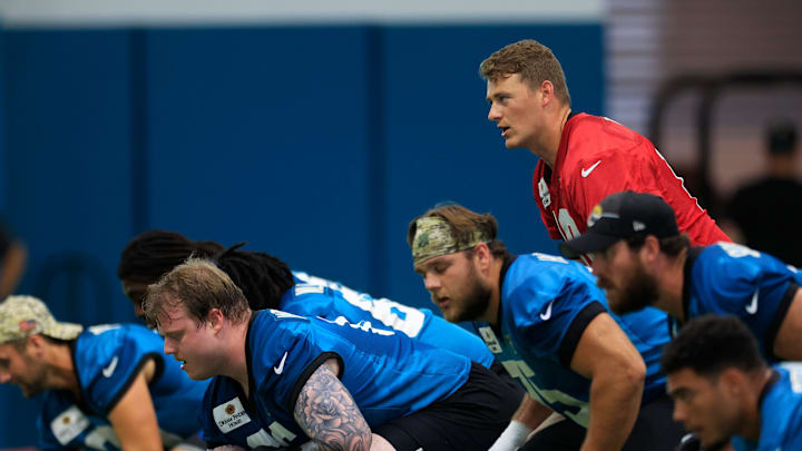 Jacksonville Jaguars quarterback Mac Jones (10) calls a play during the second day of a mandatory minicamp Tuesday, June 11, 2024 at EverBank Stadium’s Miller Electric Center in Jacksonville, Fla. [Corey Perrine/Florida Times-Union]