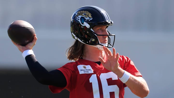 Jacksonville Jaguars quarterback Trevor Lawrence (16) passes the ball during the second mandatory minicamp at Miller Electric Center Wednesday, June 11, 2025 in Jacksonville, Fla.