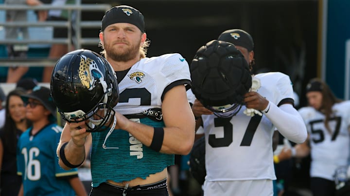 Jacksonville Jaguars safety Andrew Wingard (42) looks on during an NFL scrimmage event at EverBank Stadium, Friday, Aug. 1, 2025, in Jacksonville, Fla. [Corey Perrine/Florida Times-Union]