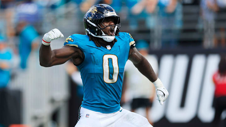 Jacksonville Jaguars linebacker Devin Lloyd (0) reacts to his fumble recovery during the fourth quarter of an NFL football matchup at EverBank Stadium, Sunday, Sept. 21, 2025, in Jacksonville, Fla. The Jaguars defeated the Texans 17-10. Jacksonville Jaguars linebacker Devin Lloyd (0) reacts to his fumble recovery during the fourth quarter of an NFL football matchup at EverBank Stadium, Sunday, Sept. 21, 2025, in Jacksonville, Fla. The Jaguars defeated the Texans 17-10.
