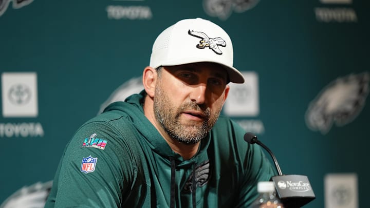 Jun 10, 2025; Philadelphia, PA, USA; Philadelphia Eagles head coach Nick Sirianni addresses media during a press conference at NovaCare Complex. Mandatory Credit: Kyle Ross-Imagn Images