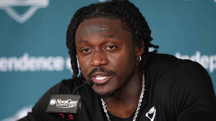 Jul 23, 2025; Philadelphia, PA, USA; Philadelphia Eagles wide receiver A.J. Brown (11) addresses media during training camp at NovaCare Complex. Mandatory Credit: Kyle Ross-Imagn Images Jul 23, 2025; Philadelphia, PA, USA; Philadelphia Eagles wide receiver A.J. Brown (11) addresses media during training camp at NovaCare Complex. Mandatory Credit: Kyle Ross-Imagn Images
