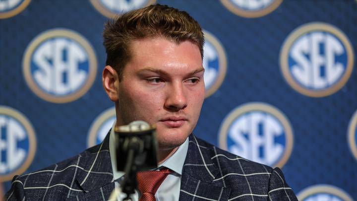 Jul 15, 2025; Atlanta, GA, USA; Auburn Tigers offensive lineman Connor Lew answers questions from the media during SEC Media Days at Omni Atlanta Hotel. Mandatory Credit: Jordan Godfree-Imagn Images Jul 15, 2025; Atlanta, GA, USA; Auburn Tigers offensive lineman Connor Lew answers questions from the media during SEC Media Days at Omni Atlanta Hotel. Mandatory Credit: Jordan Godfree-Imagn Images