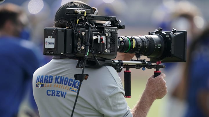Aug 21, 2020; Thousand Oaks, CA, USA; A HBO Hard Knocks cameraman films video footage during Los