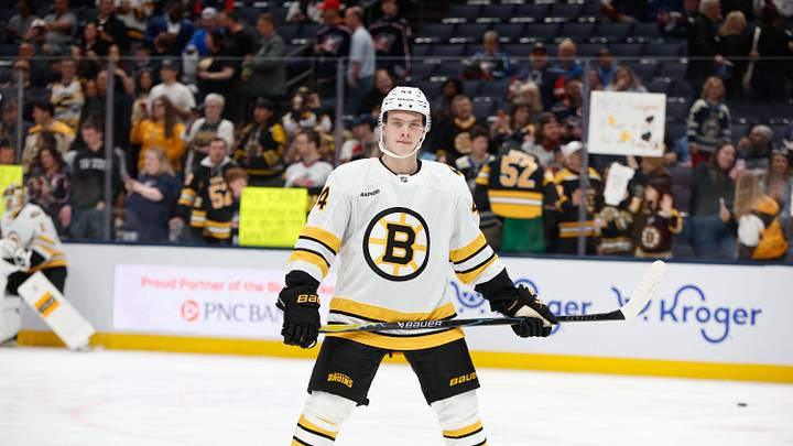 Apr 12, 2026; Columbus, Ohio, USA; Boston Bruins center James Hagens (44) during pregame warmup against the Columbus Blue Jackets at Nationwide Arena. Mandatory Credit: Russell LaBounty-Imagn Images Apr 12, 2026; Columbus, Ohio, USA; Boston Bruins center James Hagens (44) during pregame warmup against the Columbus Blue Jackets at Nationwide Arena. Mandatory Credit: Russell LaBounty-Imagn Images