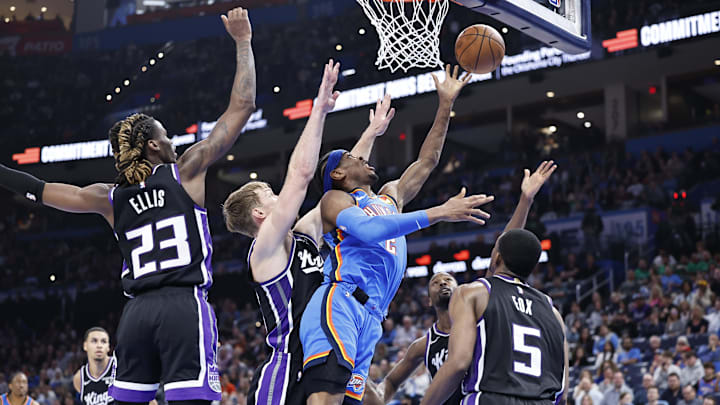 Apr 9, 2024; Oklahoma City, Oklahoma, USA; Oklahoma City Thunder guard Shai Gilgeous-Alexander (2)