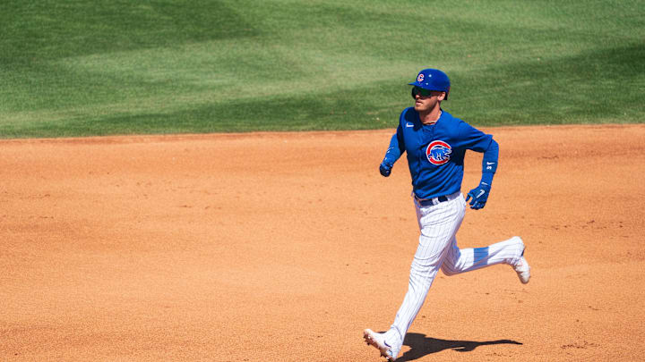 Mar 26, 2023; Mesa, Arizona, USA; Chicago Cubs outfielder Cody Bellinger (24) rounds the bases Mar 26, 2023; Mesa, Arizona, USA; Chicago Cubs outfielder Cody Bellinger (24) rounds the bases