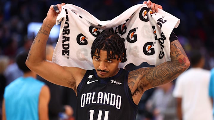 Orlando Magic guard Gary Harris (14) reacts against the Phoenix Suns at Footprint Center on March 16, 2023.