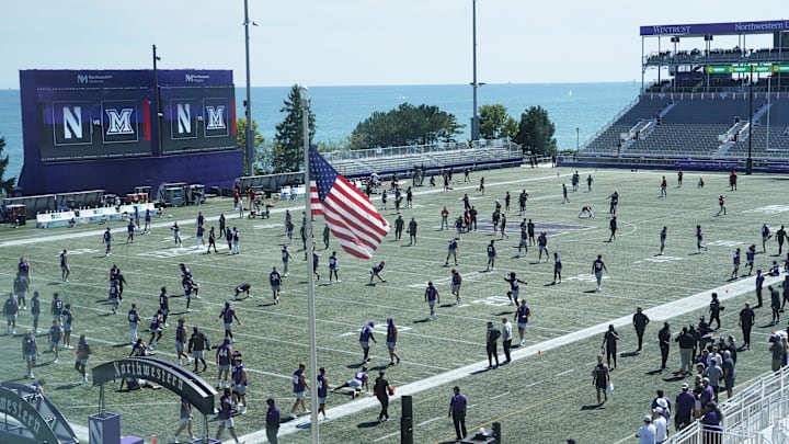 Aug 31, 2024; Evanston, Illinois, USA; A general view of the temporary Lanny and Sharon Martin Stadium where the Northwestern Wildcats will play the Miami (Oh) Redhawks in a football game. Mandatory Credit: David Banks-Imagn Images Aug 31, 2024; Evanston, Illinois, USA; A general view of the temporary Lanny and Sharon Martin Stadium where the Northwestern Wildcats will play the Miami (Oh) Redhawks in a football game. Mandatory Credit: David Banks-Imagn Images