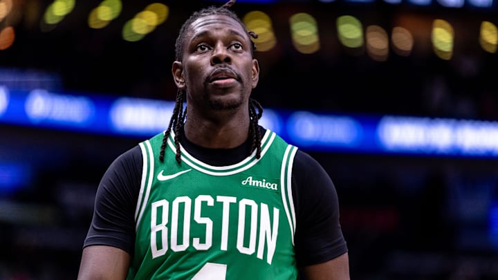 Jan 31, 2025; New Orleans, Louisiana, USA;  Boston Celtics guard Jrue Holiday (4) looks on against the New Orleans Pelicans during the first half at Smoothie King Center. Mandatory Credit: Stephen Lew-Imagn Images