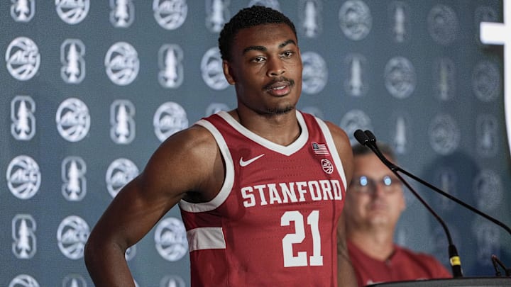 Oct 9, 2024; Charlotte, NC, USA; Stanford player Jaylen Blakes during ACC Media Days at The Hilton Charlotte Uptown. Mandatory Credit: Jim Dedmon-Imagn Images Oct 9, 2024; Charlotte, NC, USA; Stanford player Jaylen Blakes during ACC Media Days at The Hilton Charlotte Uptown. Mandatory Credit: Jim Dedmon-Imagn Images