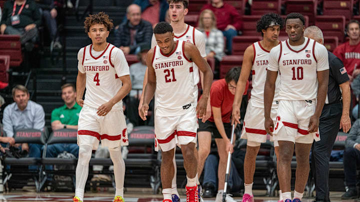 Dec 3, 2024; Stanford, California, USA; Stanford Cardinal guard Jaylen Blakes (21) reacts after a play against the Utah Valley Wolverines during the second half at Maples Pavilion. Mandatory Credit: Neville E. Guard-Imagn Images Dec 3, 2024; Stanford, California, USA; Stanford Cardinal guard Jaylen Blakes (21) reacts after a play against the Utah Valley Wolverines during the second half at Maples Pavilion. Mandatory Credit: Neville E. Guard-Imagn Images