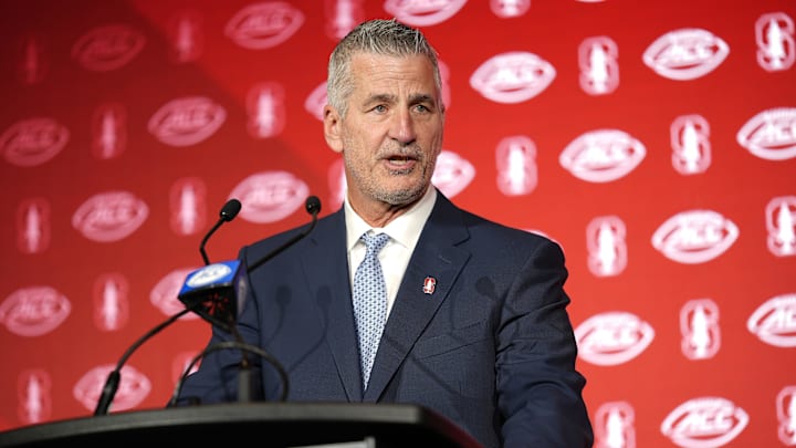 Jul 22, 2025; Charlotte, NC, USA; Stanford head coach Frank Reich answers questions from the media during ACC Media Days at Hilton Charlotte Uptown. Mandatory Credit: Jim Dedmon-Imagn Images Jul 22, 2025; Charlotte, NC, USA; Stanford head coach Frank Reich answers questions from the media during ACC Media Days at Hilton Charlotte Uptown. Mandatory Credit: Jim Dedmon-Imagn Images