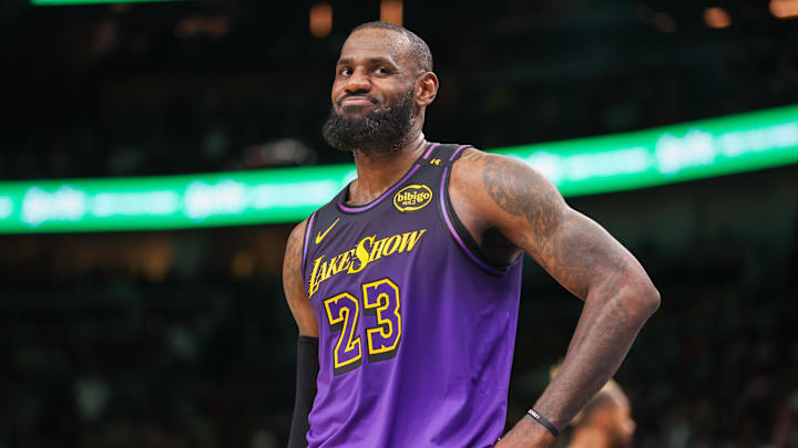 Dec 6, 2024; Atlanta, Georgia, USA; Los Angeles Lakers forward LeBron James (23) in action against the Atlanta Hawks in the third quarter at State Farm Arena. Mandatory Credit: Brett Davis-Imagn Images
