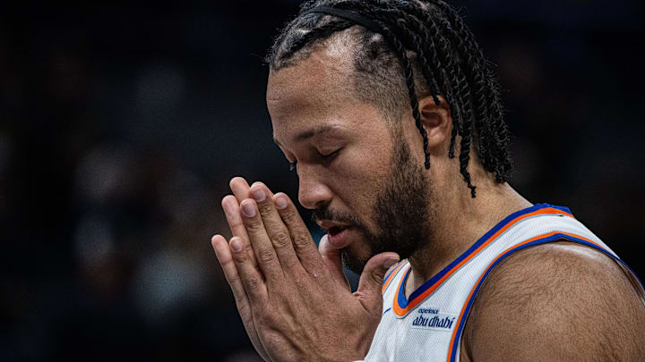 Feb 11, 2025; Indianapolis, Indiana, USA; New York Knicks guard Jalen Brunson (11) before the game against the Indiana Pacers at Gainbridge Fieldhouse. Mandatory Credit: Trevor Ruszkowski-Imagn Images