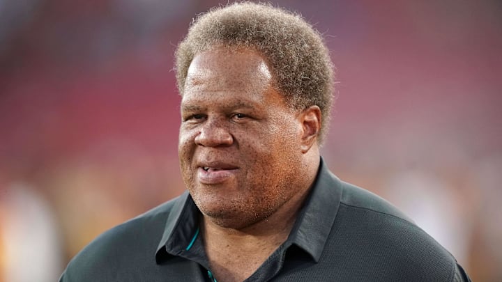 Miami Dolphins senior personnel executive Reggie McKenzie attends the NCAA football game between the USC and the Fresno State Bulldogs at Los Angeles Memorial Coliseum in 2019. Miami Dolphins senior personnel executive Reggie McKenzie attends the NCAA football game between the USC and the Fresno State Bulldogs at Los Angeles Memorial Coliseum in 2019.