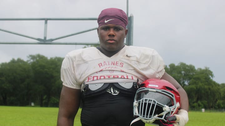 Raines offensive tackle Solomon Thomas is pictured at high school football practice in Jacksonville, Florida, on August 6, 2024. [Clayton Freeman/Florida Times-Union]