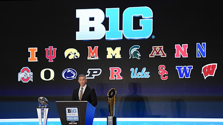 Jul 22, 2025; Las Vegas, NV, USA; Big Ten commissioner Tony Petitti speaks to the media during the Big Ten NCAA college football media days at Mandalay Bay Resort. Mandatory Credit: Lucas Peltier-Imagn Images Jul 22, 2025; Las Vegas, NV, USA; Big Ten commissioner Tony Petitti speaks to the media during the Big Ten NCAA college football media days at Mandalay Bay Resort. Mandatory Credit: Lucas Peltier-Imagn Images