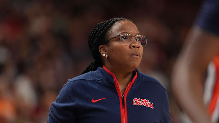 Mar 5, 2026; Greenville, SC, USA;  Mississippi Rebels head coach Yolett McPhee-McCuin during the first half against the Auburn Tigers at Bon Secours Wellness Arena. Mandatory Credit: Jim Dedmon-Imagn Images