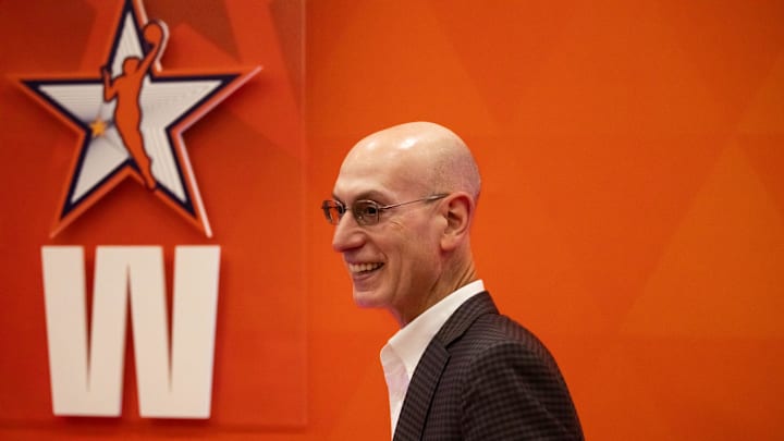 Jul 20, 2024; Phoenix, AZ, USA; NBA commissioner Adam Silver arrives prior to the WNBA All Star Game at Footprint Center. Mandatory Credit: Mark J. Rebilas-Imagn Images